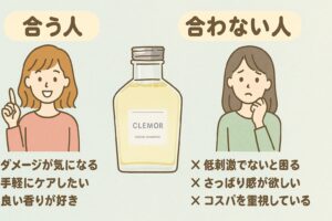 クレモルセラムインシャンプーが合う人・合わない人の特徴を比較したイラスト